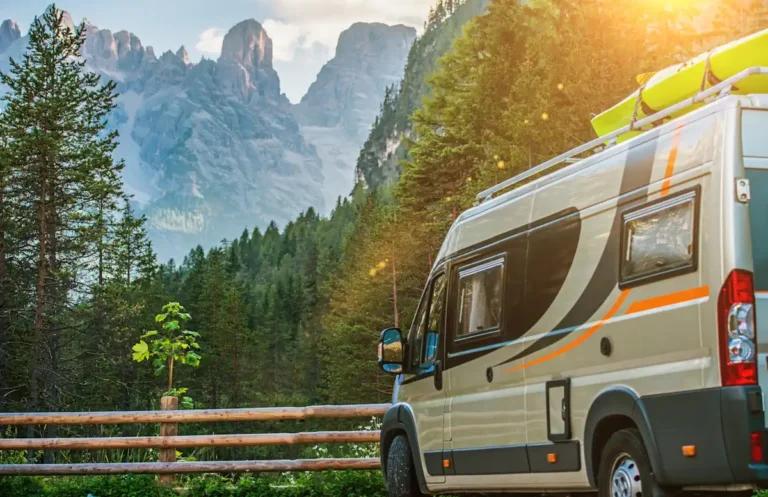Un van qui s'arrête face à un paysage époustouflant